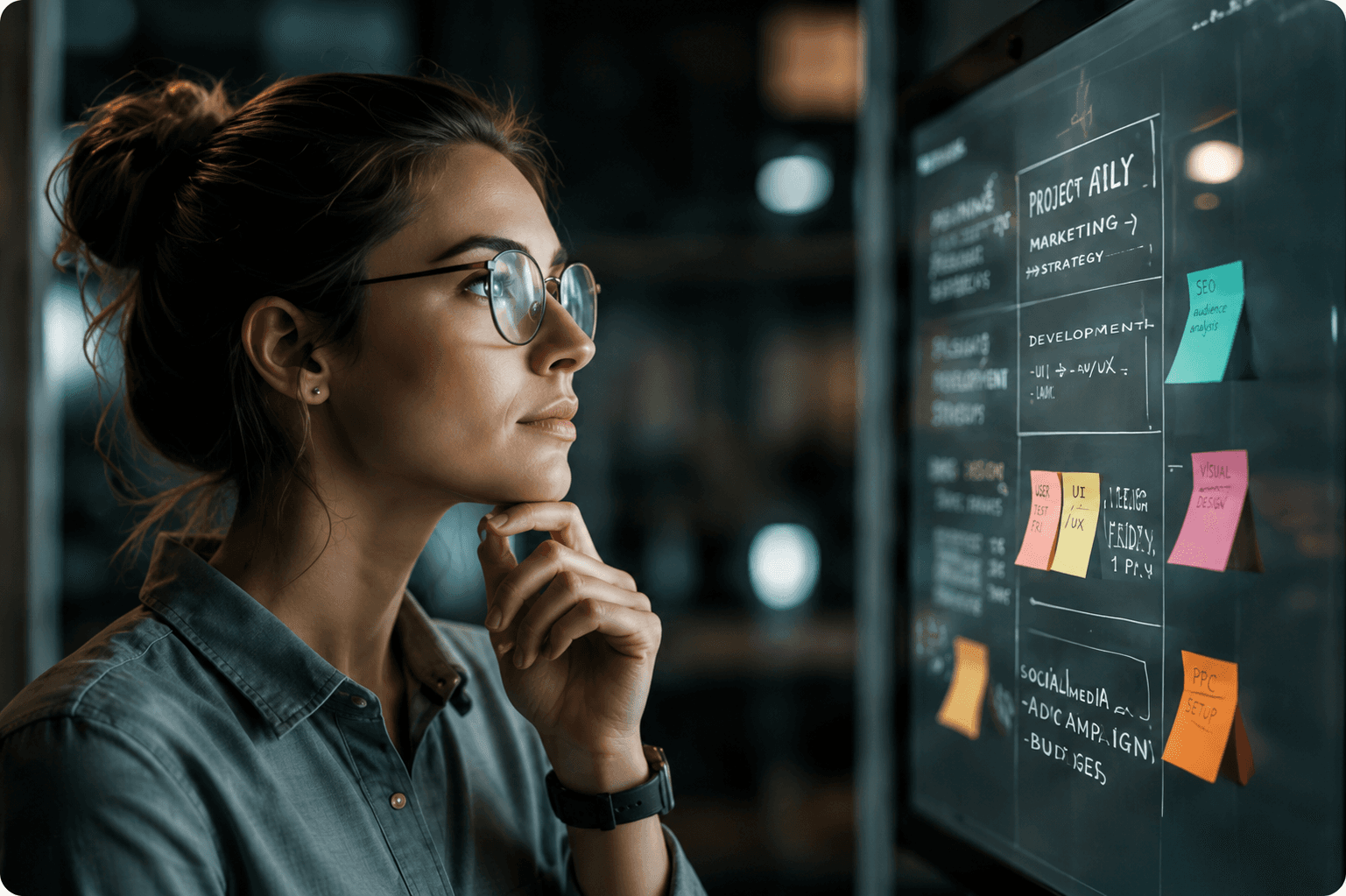 An analyst reviewing model evaluation results on screen